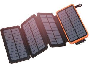 Solar Charger 25000mAh,Outdoor Portable Power Bank with 4 Solar Panels, Fast Charge External Battery Pack with Dual USB Outputs Compatible with Smartphones, Tablets, etc.