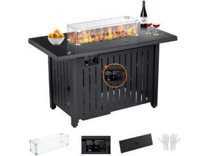 32 Inch 50,000 BTU Auto-Ignition Gas Fire Pit Table with Glass Wind Guard,Table in Summer Stove in Winter ，ETL Certification Outdoor Companion SNAN Propane Fire Pit Table 