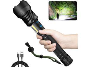 Rechargeable Flashlights High Lumens, 100000 Lumens Led Flashlight with USB Cable, Super Bright Flashlight for Emergencies, High Powered Flash Light IPX6 Waterproof 7 Light Modes Zoomable