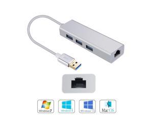 USB HUB with Gigabit Ethernet Port, 3-Port USB 3.0 Aluminum Portable Data Hub with Gigabit Ethernet Port Network Adapter 5Gbps Speed, 10/100/1000 Mbps Ethernet Port for Mac, PC, USB Flash Drives