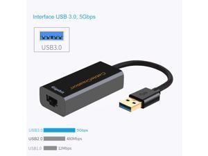 USB 3.0 Network Adapter, High Performance Gold Plated USB to RJ45 Gigabit Ethernet Adapter Supporting 10/100/1000 Mbps Ethernet, No Driver Required, Black