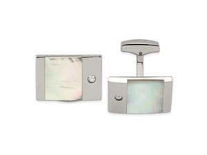 Stainless Steel Polished Simulated Mother of Pearl Cubic Zirconia Cuff Links Jewelry Gifts for Men Stainless Steel Polished Simulated Mother of Pearl Cubic Zirconia Cuff Links Jewelry Gifts for Men