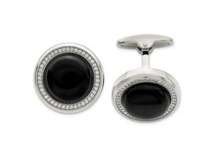 Stainless Steel Polished With Cubic Zirconia and Simulated Onyx Circle Cuff Links Jewelry Gifts for Men Stainless Steel Polished With Cubic Zirconia and Simulated Onyx Circle Cuff Links Jewelry Gifts for Men
