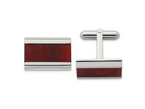 Stainless Steel Polished Red Wood Inlay Cuff Links Measures 19.5mm Wide Jewelry Gifts for Men