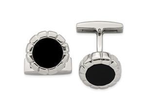Stainless Steel Polished Black Ip Scalloped Round Cuff Links Jewelry Gifts for Men