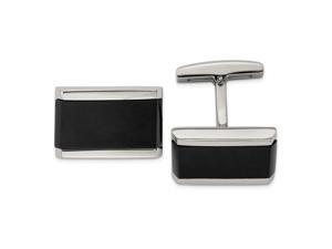 Stainless Steel Polished Black Simulated Onyx Rectangle Cuff Links Jewelry Gifts for Men Stainless Steel Polished Black Simulated Onyx Rectangle Cuff Links Jewelry Gifts for Men