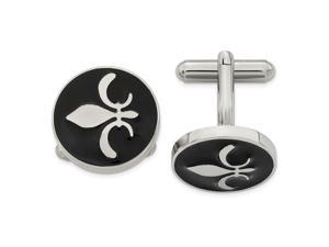 Stainless Steel Polished Black Enamel With Fleur De Lis Cuff Links Measures 18x18mm Wide Jewelry Gifts for Men