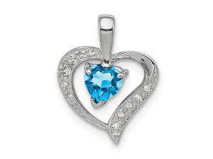 925 Sterling Silver Polished Prong set Open back Love Heart Swiss Blue Topaz and Diamond Heart Pendant Necklace Jewelry 925 Sterling Silver Polished Prong set Open back Love Heart Swiss Blue Topaz and Diamond Heart Pendant Necklace Jewelry