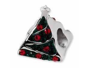 925 Sterling Silver Polished Green Red Crystal Christmas Tree Bead Charm Pendant Necklace Jewelry Gifts for Women 925 Sterling Silver Polished Green Red Crystal Christmas Tree Bead Charm Pendant Necklace Jewelry Gifts for Women