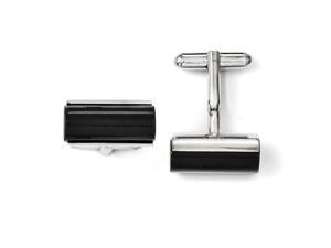 JewelryWeb Stainless Steel Polished with Black Carbon Fiber Square Cuff Links 