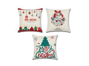 Set of 3 Pillow Covers 18x18 Christmas Design Linen Fabric, Holidays Decorative, Indoor / Outdoor Pillow Case Set 45x45cm
