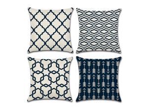 Set of 4 Pillow Covers 18x18, Modern Geometric Pattern Style Cotton Linen Fabric Decorative Indoor / Outdoor Throw Pillow Case Set 45x45cm