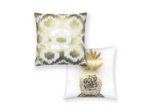 Set of 2 Pillow Covers 18x18, Good Vibes Gold Style Design Sofa Throw Pillow Covers, Decorative Indoor / Outdoor Linen Fabric Pillow Case Set for Couch Bed Chair 45x45cm