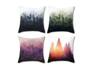 Set of 4 Pillow Covers 18x18, Rustic Forest Trees Cushion Covers Cotton Linen Fabric, Decorative Indoor / Outdoor Throw Pillow Case Set 45x45cm