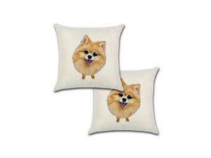 Set of 2 Pillow Covers 18x18, Fluffy Pomeranian Dog Style Cotton Linen Fabric Cute Dog Decorative Indoor / Outdoor Throw Pillow Case Set 45x45cm