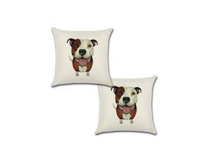 Set of 2 Pillow Covers 18x18, Happy American Bulldog Design Cotton Linen Fabric American Dog Brown and White Decorative Indoor / Outdoor Throw Pillow Case Set 45x45cm