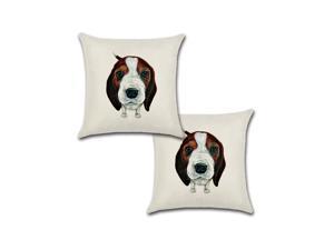 Set of 2 Pillow Covers 18x18, Cute Beagle Dog Design Cotton Linen Fabric Beagle Dog Pet Decorative Indoor / Outdoor Throw Pillow Case Set 45x45cm