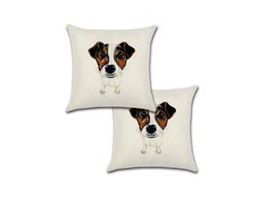 Set of 2 Pillow Covers 18x18, Cute Jack Russell Terrier Dog Design Cotton Linen Fabric Best Friend Dog Decorative Indoor / Outdoor Throw Pillow Case Set 45x45cm