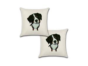 Set of 2 Pillow Covers 18x18, Cute Puppy Bernese Dog Design Cotton Linen Fabric Pet Bernese Portrait Decorative Indoor / Outdoor Throw Pillow Case Set 45x45cm