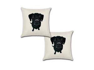 Set of 2 Pillow Covers 18x18, Cute Black Labrador Retriever Dog Design Cotton Linen Fabric Pet Labrador Portrait Decorative Indoor / Outdoor Throw Pillow Case Set 45 x 45 cm