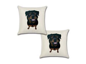 Set of 2 Pillow Covers 18x18, Rottweiler Cushion Covers Cotton Linen Fabric, Decorative Indoor / Outdoor Throw Pillow Case Set 45x45cm