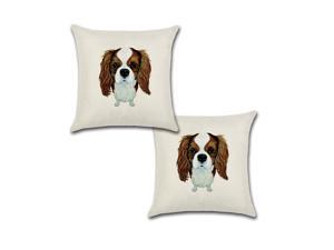 Set of 2 Pillow Covers 18x18, Cute King Charles Spaniel Dog Design Cotton Linen Fabric Pet Silky Terrier Portrait Decorative Indoor / Outdoor Throw Pillow Case Set 45 x 45 cm