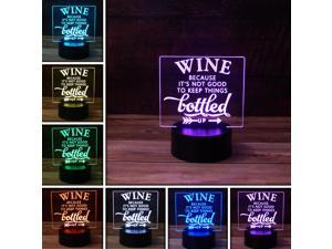 3D Optical Illusion Lamp, Wine Lover Desk Light, 7 Color LED Base Lamp with USB, Battery, and a Touch control Rotating Fade or Solid Color mode. Gift for Adults.