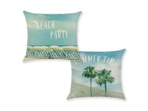 Set of 2 Pillow Covers 18x18, Beach Party and Summer Time Palm Trees Designs / Cotton Linen Fabric Decorative Indoor / Outdoor Throw Pillow Case Set 45x45cm