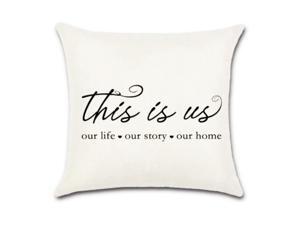 Set of 2 Pillow Covers 18x18, This is us Cursive Writing Design Sofa Throw Pillow Covers / Cotton Linen Fabric Decorative Indoor / Outdoor Throw Pillow Case Set 45x45cm