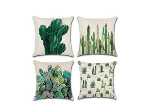 Set of 4 Pillow Covers 18x18, Desert Cactus Plant Design Cotton Linen Fabric Decorative Indoor / Outdoor Throw Pillow Case Set 45x45cm
