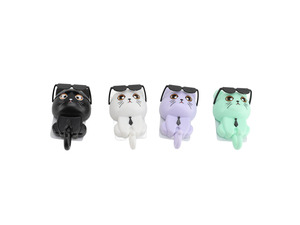 4Pcs Cute Sunglasses Cat Plastic Adhesive Wall Hooks Multi-Functional Key Holder for Hat Jacket More