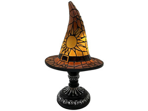 Resin Witch Hat Lamp with USB Plug, 7.1 X 4.3 X 3.1 in, Yellow Gothic Wizard Hat Lights, Handcrafted Mystical Decor for Halloween, Parties, Bedrooms