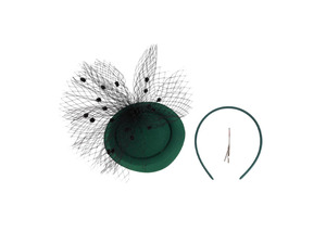 Green Mesh Fascinator Hat with Veil, Wedding and Tea Party Headband Hair Clip, Womens Classic Style Tulle Fascinators for Special Occasions
