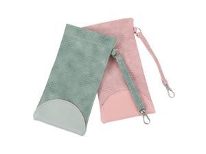 Portable Leather Sunglasses Bag 2pcs, Eyewear Storage Pouch Set with Protective Soft Case, Lightweight Glasses Organizer for Travel and Daily Use, Mint Green Cherry Random Color