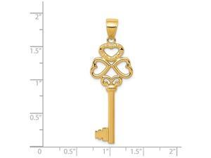 14K Yellow Gold Triple Heart Key Pendant Necklace with Chain 14K Yellow Gold Triple Heart Key Pendant Necklace with Chain