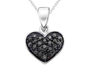 Black Diamond Heart Pendant Necklace 1/4 Carat (ctw) in 10K White Gold