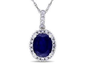 Blue Sapphire and Diamond Pendant Necklace in 14k White Gold with Chain Blue Sapphire and Diamond Pendant Necklace in 14k White Gold with Chain