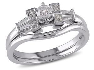 Round Diamond 1/2 Carat (ctw) Engagement Ring & Wedding Band Set  in 10K White Gold