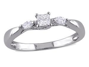 Princess and Marquise Cut Diamond Engagement Ring 1/4 Carat (ctw) in 10K White Gold