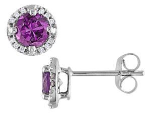 Created Alexandrite and Diamond Halo Earrings 1.20 Carat (ctw) in 10K White Gold