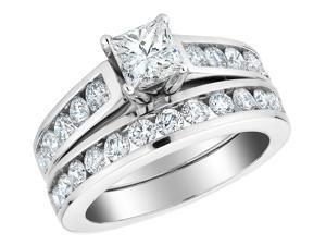 Princess Cut Diamond Engagement Ring and Wedding Band Set 2.0 Carat (ctw) (3/5 Ct Center) in 14K White Gold