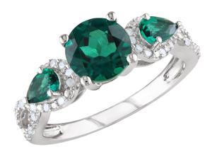 2 1/6 Carat (ctw) Lab-Created Emerald Ring with Diamonds in Sterling Silver