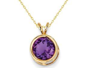 1.70 Carat (ctw) Purple Amethyst Solitaire Pendant Necklace in 14K Yellow Gold with Chain