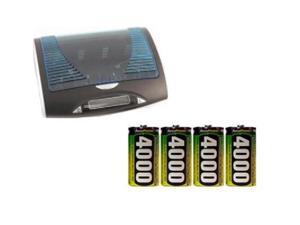 Super Universal LCD Battery Charger + 4 D AccuPower Digital NiMH Batteries (4000 mAh)