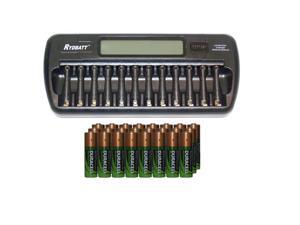 12 Bay AA / AAA LCD Battery Charger + 24 AA 2450 mAh Duracell NiMH Batteries
