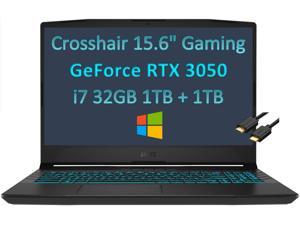 2022 MSI Crosshair 15 15.6" 144Hz (Intel 8-Core i7-11800H, 32GB RAM, 1TB PCIe SSD + 1TB HDD, RTX 3050), FHD 1080P Gaming Laptop, Webcam, RGB Backlit, Type-C, Wi-Fi 6, IST Computers Cable, Windows 10