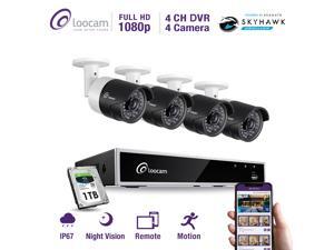 Loocam HD 1080p CCTV Surveillance Camera System, 4CH DVR 1TB w/ 4 x 2.0MP Outdoor Cameras (Phone Not Included)