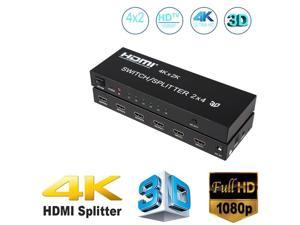 1Pcs UHD 4K*2K HDMI Splitter 2x4 Audio Extractor HDMI Switch Converter Adapter With Remote Control 4K 3D 1080p v1.4 For HDTV DVD