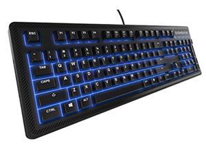 steelseries apex 100 gaming keyboard - tactile & silent - blue led backlit - splash resistant - media controls (certified refur