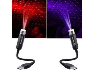 2-PACK Renewgoo Universal USB LED Star Projector Neon Ambient Car House Roof Interior Light, Red/Purple